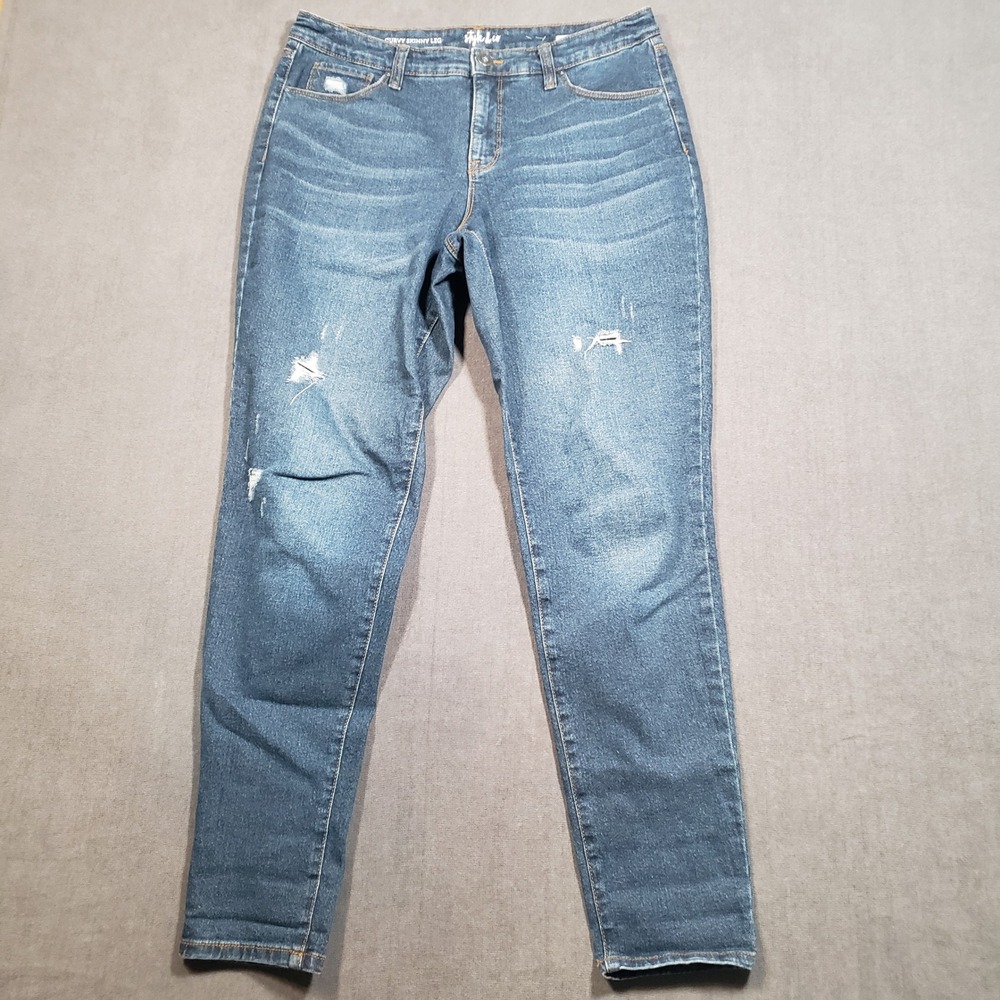 Style & Co Jeans Womens 8 Blue Curvy Skinny Leg Distressed Medium Wash Denim